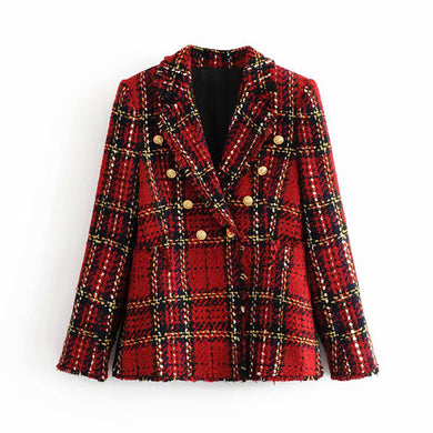 KLACWAYA Vintage Patchwork Plaid Blazer