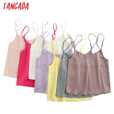 TANGADA Women V Neck Spaghetti Strap Crop Top