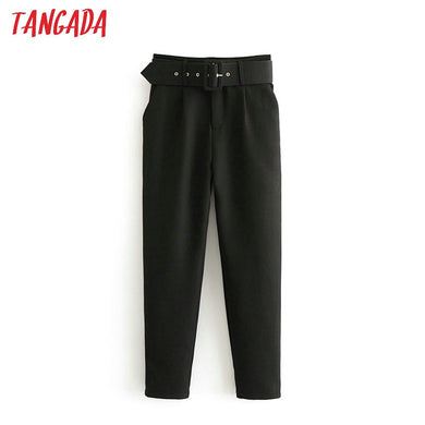 TANGADA Mid Waist Sashes Pocket Drawstring Pants