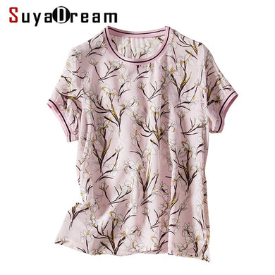 SUYADREAM Short Sleeve Crepe Floral Printed Top