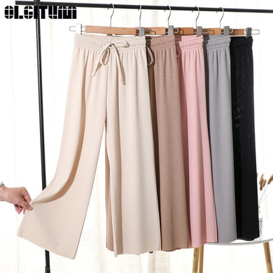 OLGITUM Women Soft Silk Knit Wide Leg Pants